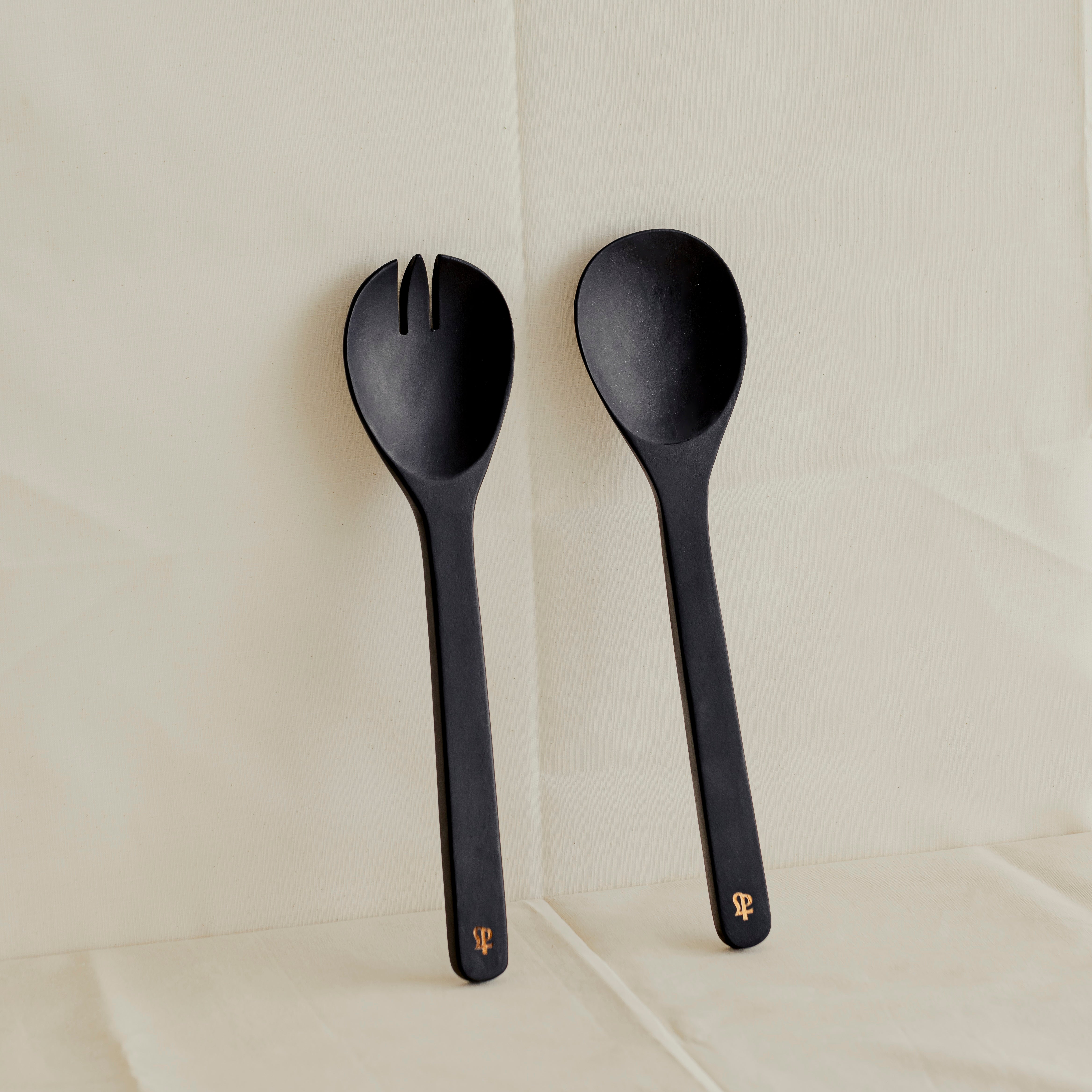 007 Black Mango Wood Serving Spoons Set
