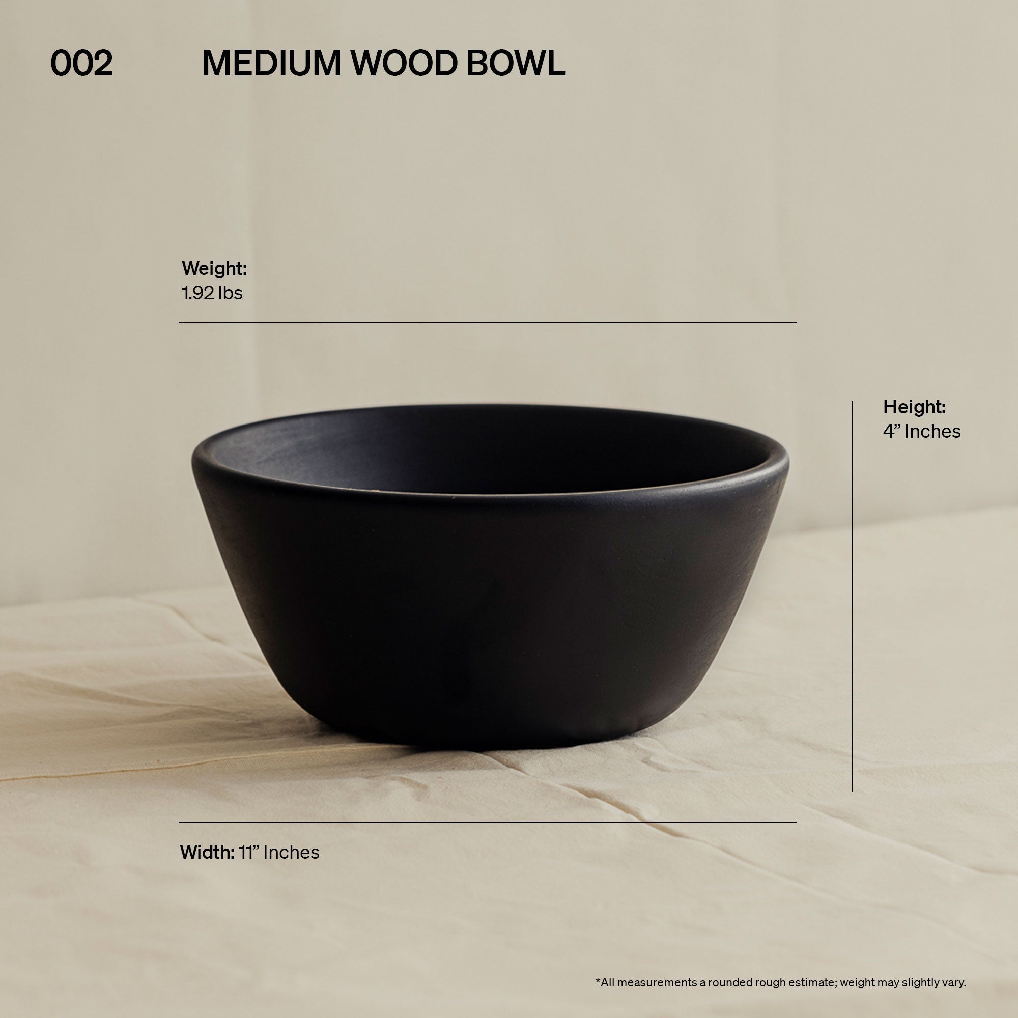 002 Medium Black Mango Wood Serving Bowl