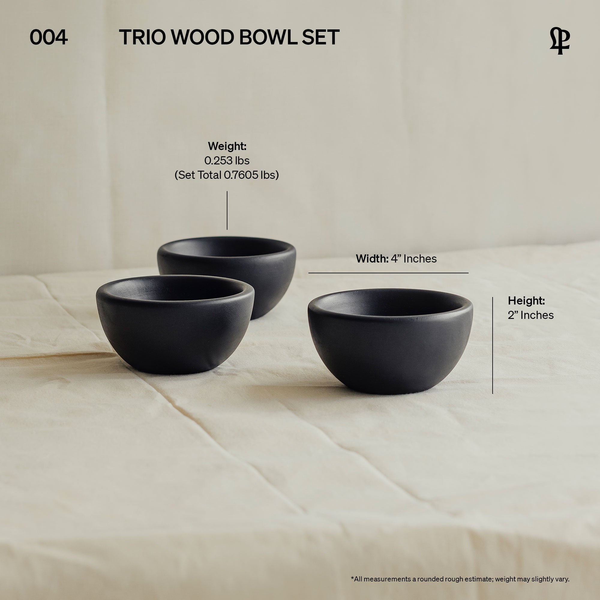 004 Trio Black Mango Wood Serving Bowl Set