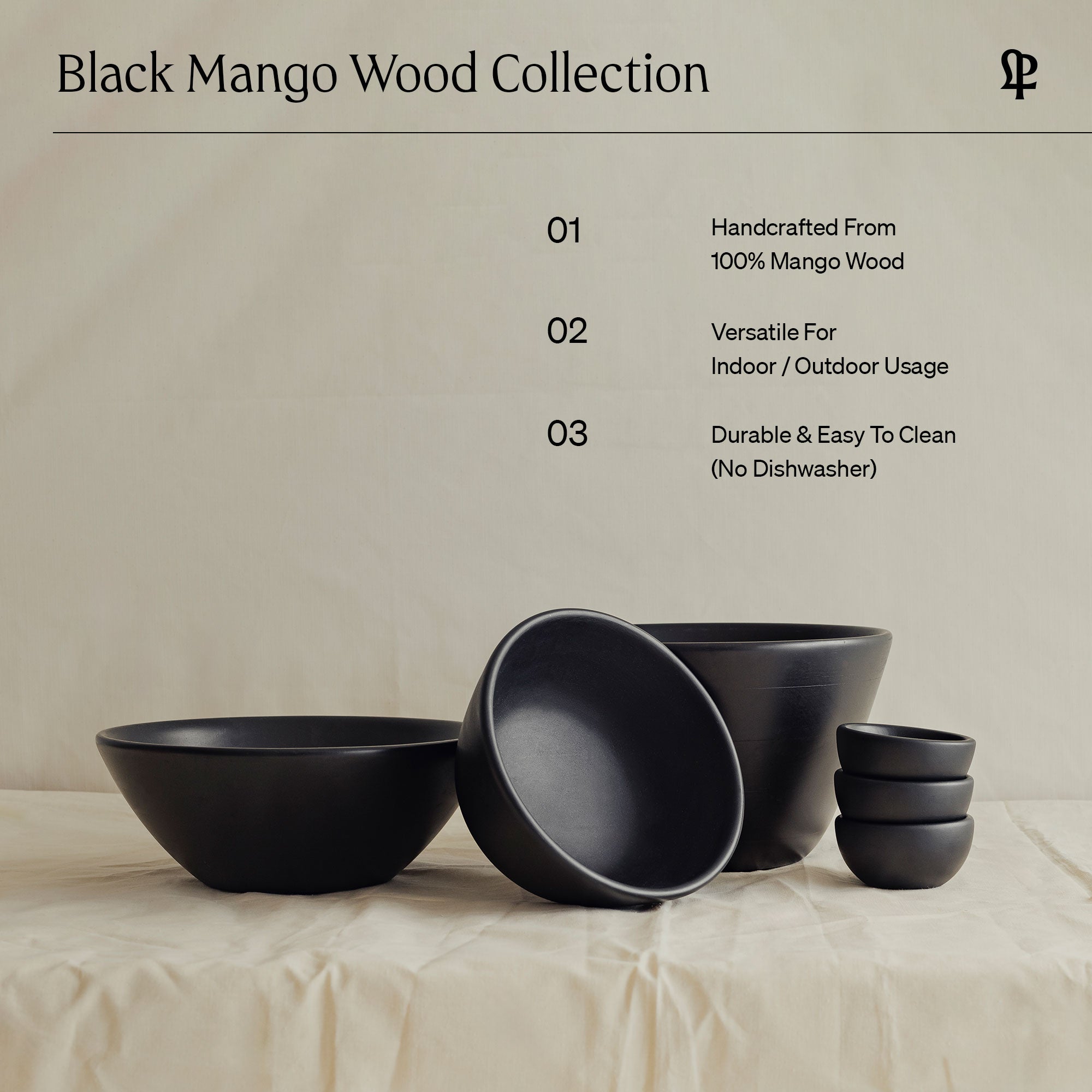 003 Small Black Mango Wood Serving Bowl